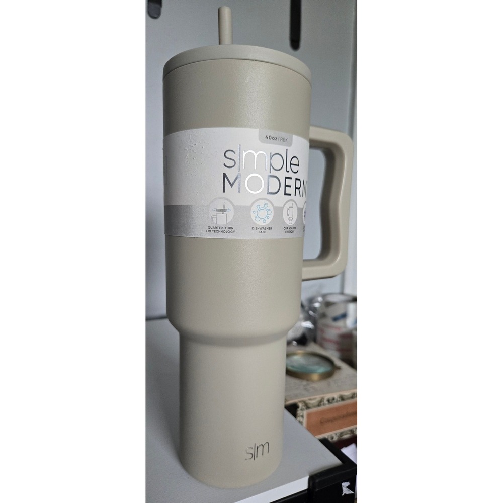 Simple Modern 40oz Trek Tumbler Alabaster Matt Beige Insulated Handle Travel Mug